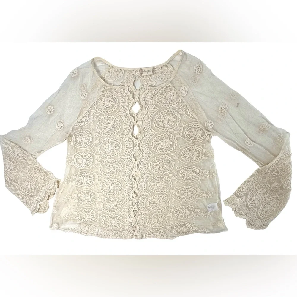 Altar’d State Women’s Boho Ivory Cotton Lace Bell Sleeve Long Sleeve Top Size S
